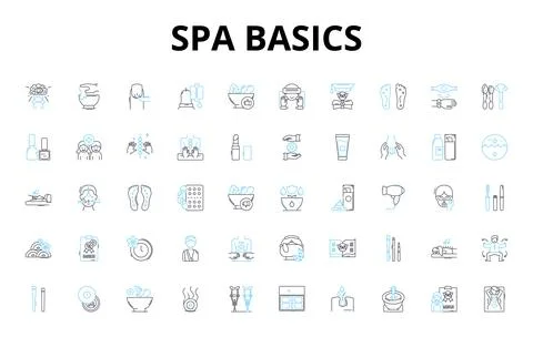Spa basics linear icons set. Relaxation, Pampering, Massage, Soothing Stock Illustration