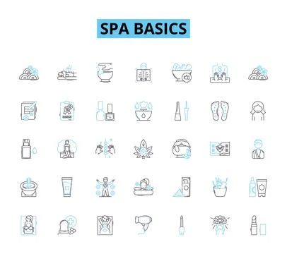 Spa basics linear icons set. Relaxation, Pampering, Massage, Soothing Stock Illustration