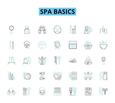 Spa basics linear icons set. Relaxation, Pampering, Massage, Soothing Stock Illustration