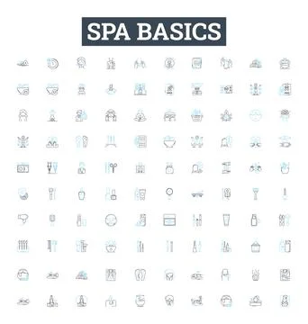Spa basics vector line icons set. Spa, Services, Treatments, Massage, Facials Stock Illustration