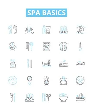 Spa basics vector line icons set. Spa, Services, Treatments, Massage, Facials Stock Illustration