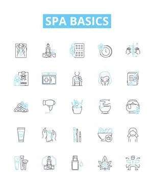 Spa basics vector line icons set. Spa, Services, Treatments, Massage, Facials Stock Illustration