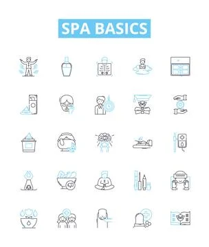 Spa basics vector line icons set. Spa, Services, Treatments, Massage, Facials Illustrazione stock