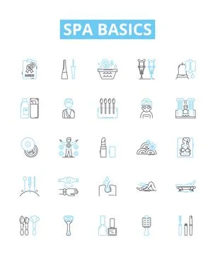 Spa basics vector line icons set. Spa, Services, Treatments, Massage, Facials Stock Illustration