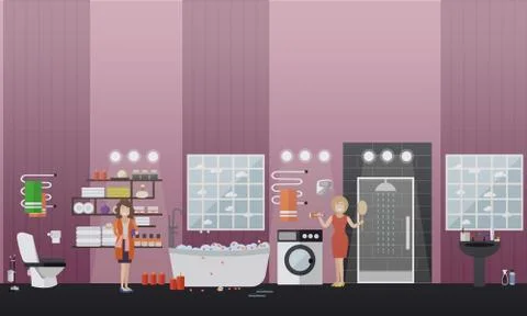 Spa bathroom concept vector flat illustration Stock Illustration