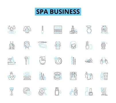 Spa business linear icons set. Relaxation, Pampering, Therapy, Serenity, Massage Stock Illustration