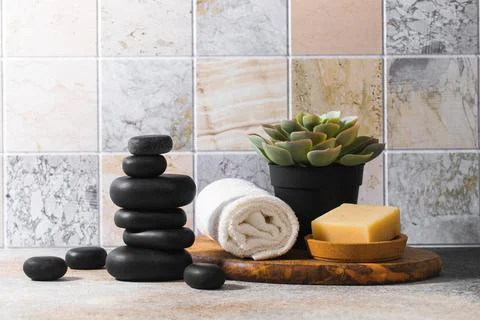 Spa composition on bathroom  background - Image Stock Photos