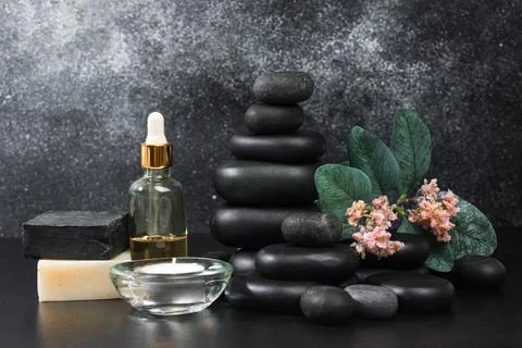 Spa composition on black background - Image Stock Photos