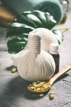 SPA composition on grey stone background, close up Stock Photos