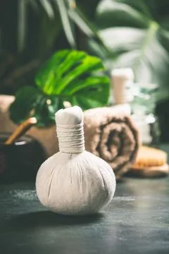 SPA composition on tropical background, close up Stock Photos