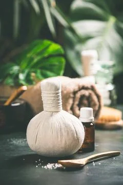 SPA composition on tropical background, close up Stock Photos