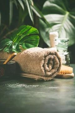 SPA composition on tropical background, close up Stock Photos