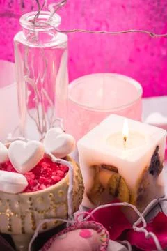 Spa composition Valentines Day heart love body health Stock Photos