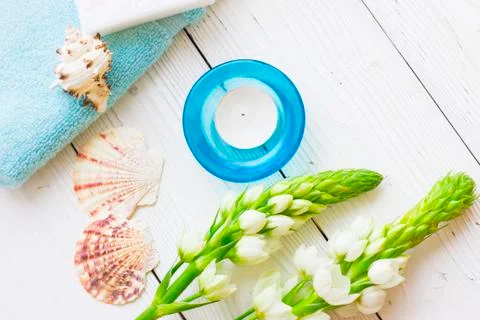 Spa concept with a candle Stock Photos