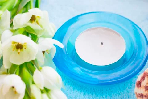 Spa concept with a candle Stock Photos