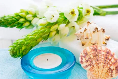 Spa concept with a candle Stock Photos