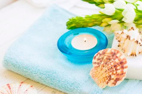 Spa concept with a candle Stock Photos