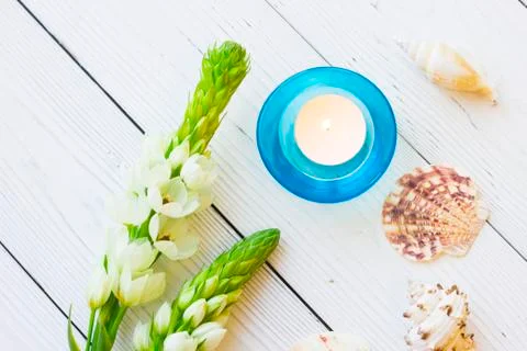 Spa concept with a candle Stock Photos