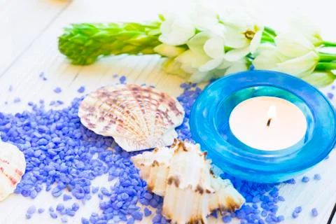 Spa concept with a candle Stock Photos