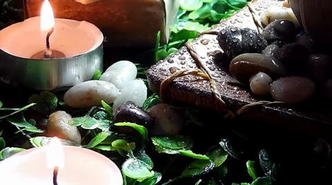 Spa Concept with Candles &amp; Stones Stock Footage 36639584