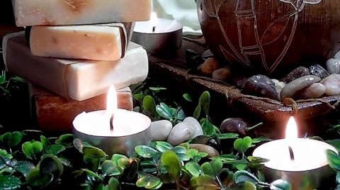 Spa Concept with Candles &amp; Stones Stock Footage 36680651