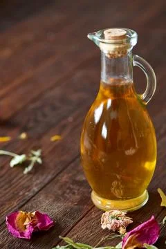 SPA concept: composition of spa treatment with natural sea salt, aromatic oil Stock Photos