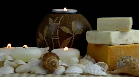 Spa Concept with Seashells and Soaps Stock Footage 59746851