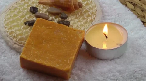 Spa Concept with towel,soaps and candle Stock Footage