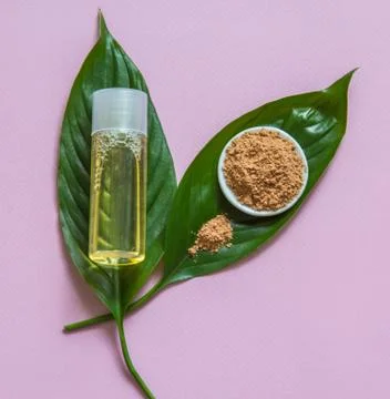 Spa cosmetics set. Copyspace for text. Top view. Flatlay on pink background. Stock Photos
