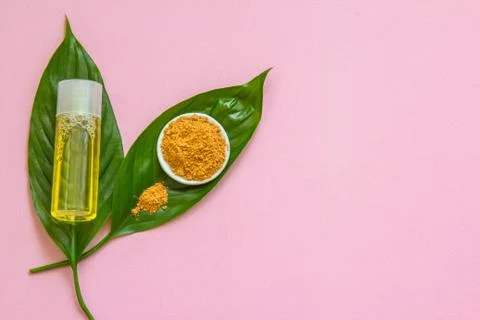 Spa cosmetics set. Copyspace for text. Top view. Flatlay on pink background. Stock Photos