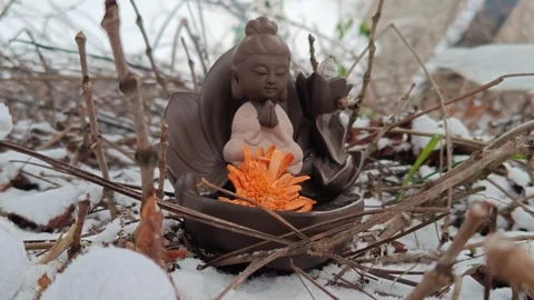 Spa decor with a deity figure meditating on a nature background Stock-Footage 324993493