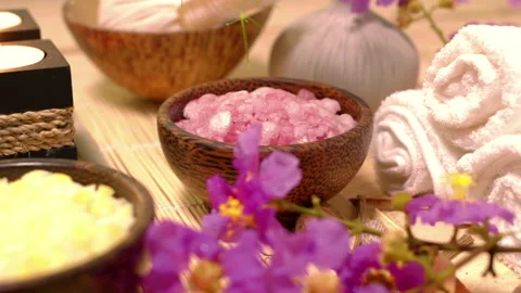Spa Decorations on the table Stock Footage 247457911