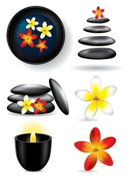Spa elements - candle, flower, stones - vector illustration 스톡 일러스트