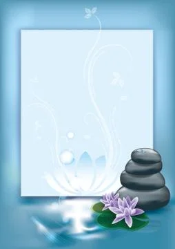 Spa framed background with stones and flowers, illustration Stock Illustration