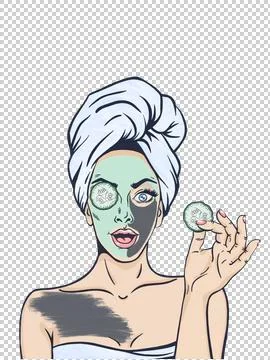 Spa Girl Applying Facial Clay Mask Beauty Lifting Treatments Stock Illustration