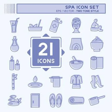 Spa Icon Set in trendy two tone style isolated on soft blue background Stock Illustration
