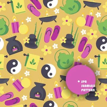 Spa icons seamless pattern, vector illustration. Wellness center items and Illustrazione stock