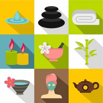 SPA icons set, flat style Stock Illustration