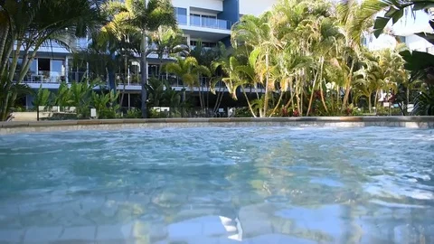 Spa jacuzzi flowing in tropical resort Stock Footage 76633917