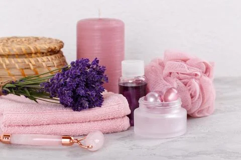 Spa lavender setting Foto stock