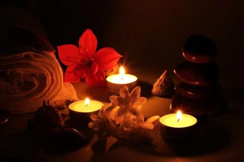 Spa in the light of the candles Stock Photos