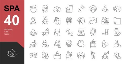 Spa Line Editable Icons set. Stock Illustration