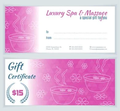 Spa, massage gift certificate template Stock Illustration