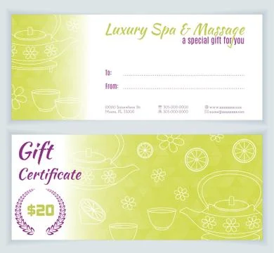 Spa, massage gift certificate template Stock Illustration