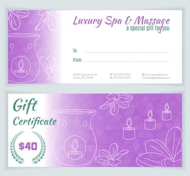 Spa, massage gift certificate template Stock Illustration