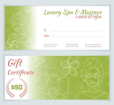 Spa, massage gift certificate template Stock Illustration