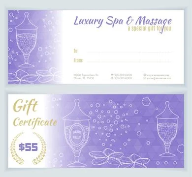 Spa, massage gift certificate template Stock Illustration