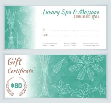 Spa, massage gift certificate template Stock Illustration