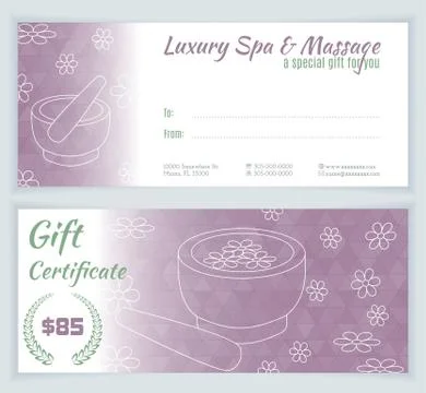 Spa, massage gift certificate template Stock Illustration