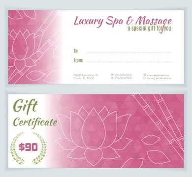Spa, massage gift certificate template Stock Illustration
